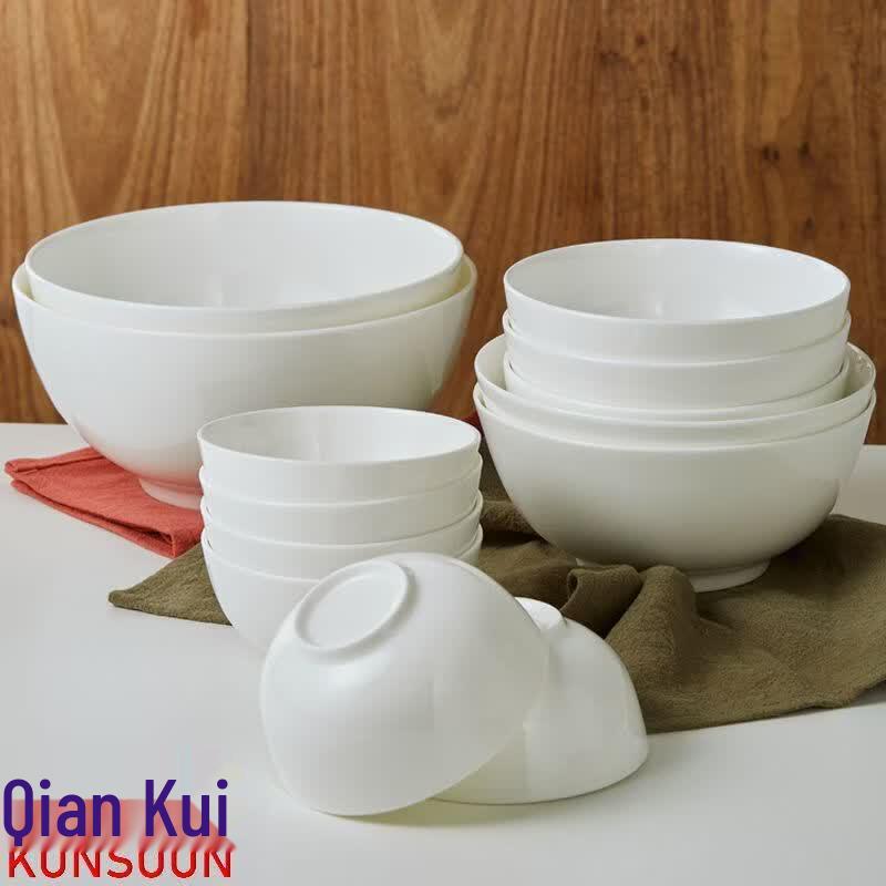Qianxing Pure White Ceramic Rice Bowls Set