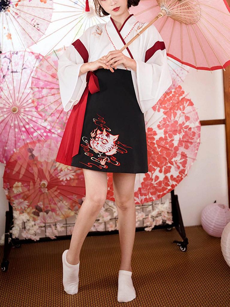 Strój japońskiej kapłanki marzeń, japoński strój szkolny kapłanki, [LanBuff] Kostium, Cosplay, Kokarda, Damski, Luźny, Uroczy, Ubrania, Styl, Halloween,