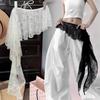 Korean Fashion Lace Trim Triangle Scarf Layering Essential Hem Skirt Curtain Mesh Waist Scarf Skirt Cover Women Summer Bohemian