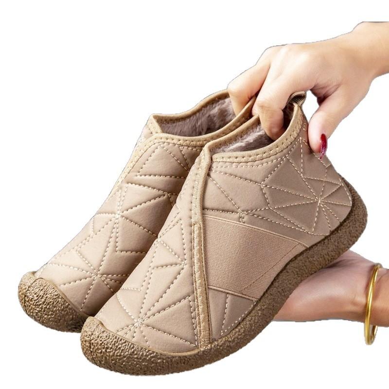Thickened snow boots women's winter waterproof and non-slip velvet warm-soled mid-top cotton shoes simple women's cotton shoes