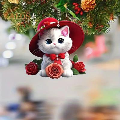 Car Pendant Acrylic Hanging Ornament Lightweight Kitty Pattern Christmas Tree Decoration for Bag Keychain Animal Lovers Gift