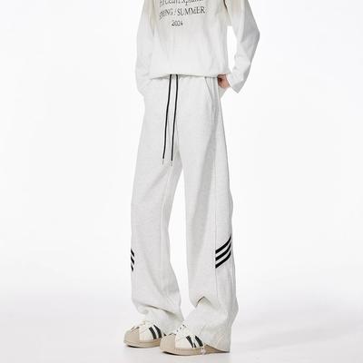 300g Heavy Striped Sports Sweatpants for Men In Autumn and Winter Loose Straight Casual Draped Wide-leg Pants
