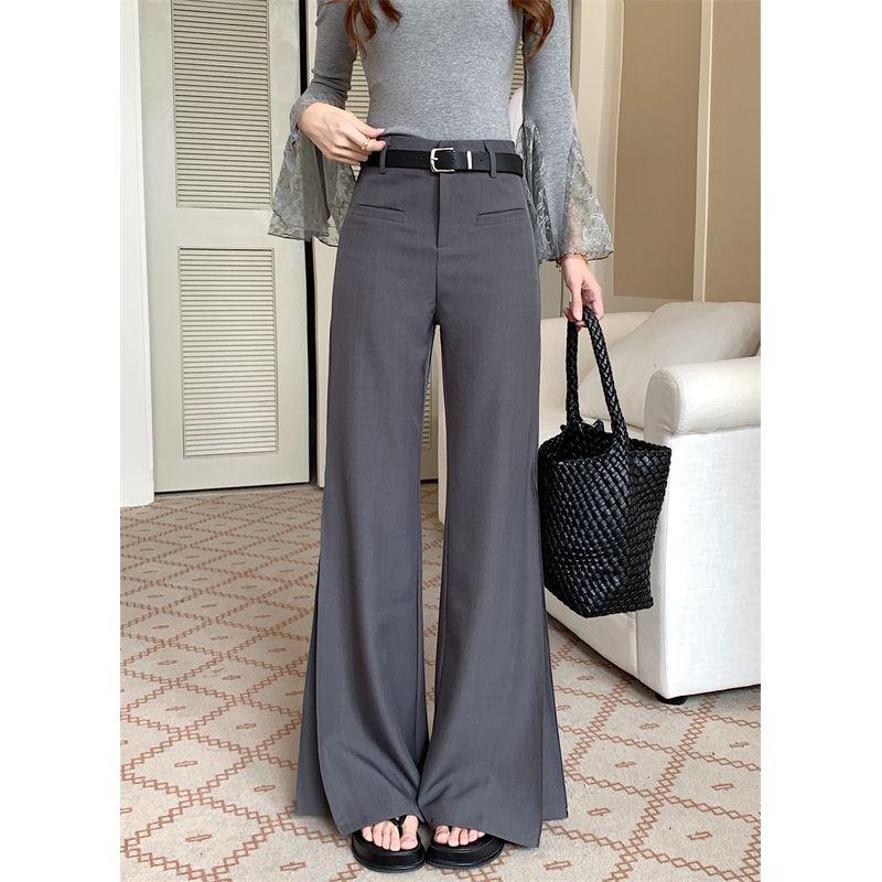 Kumikumi Advanced Simple Solid Suit Casual Pants Women Autumn Loose All-Match High Waist Drape Bootcut Trousers