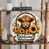 Farmhouse Rustic Metal Wall Art Sunflower Cow Welcome Sign Iron Home Decor