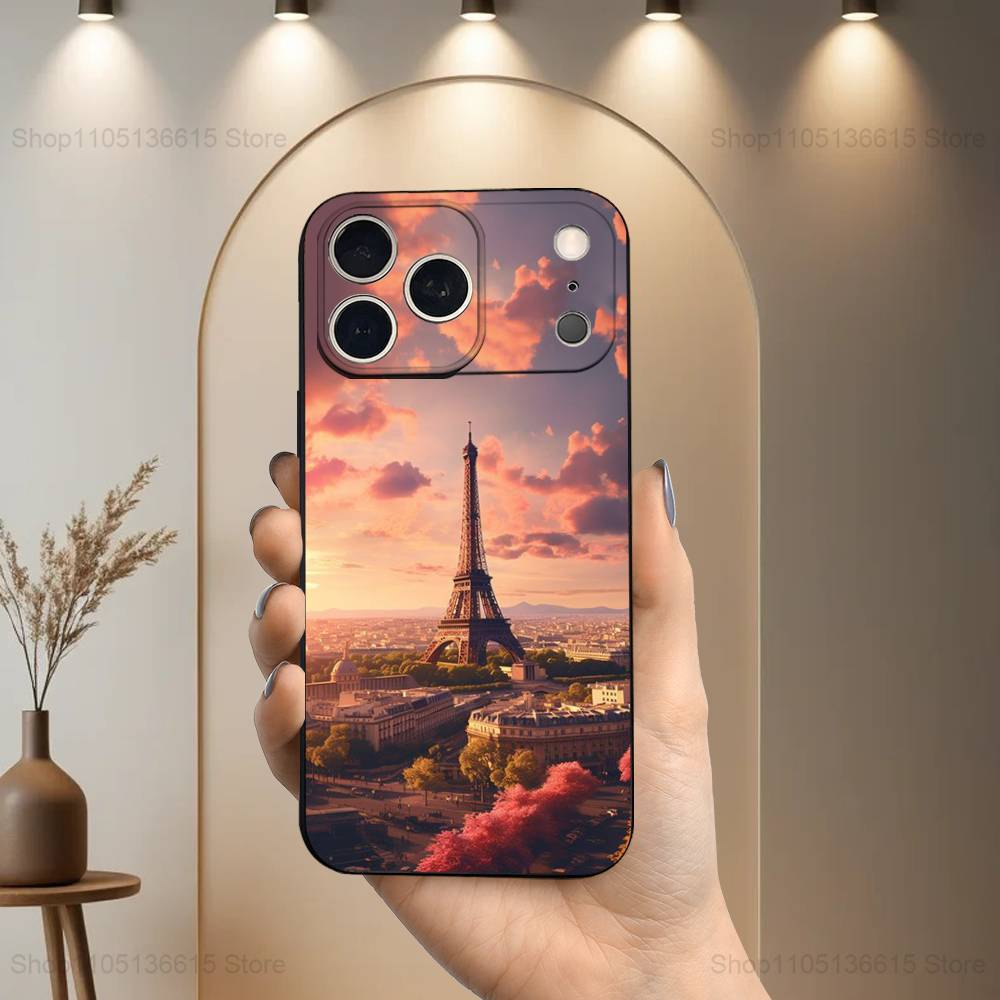 

Eiffel Tower landscape For iPhone 13,17,11,12,16,14,15,Plus,Pro Max,XS,X,XR,SE,Mini,8,7,Soft Silicone Black Phone Case iPhone16