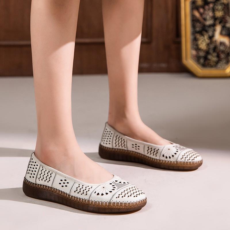 Fashion GKTINOO Genuine Leather Sandals 2025 Summer New Breathable Hollow Soft Sole Shallow Comfortable Women's Flat Shoes