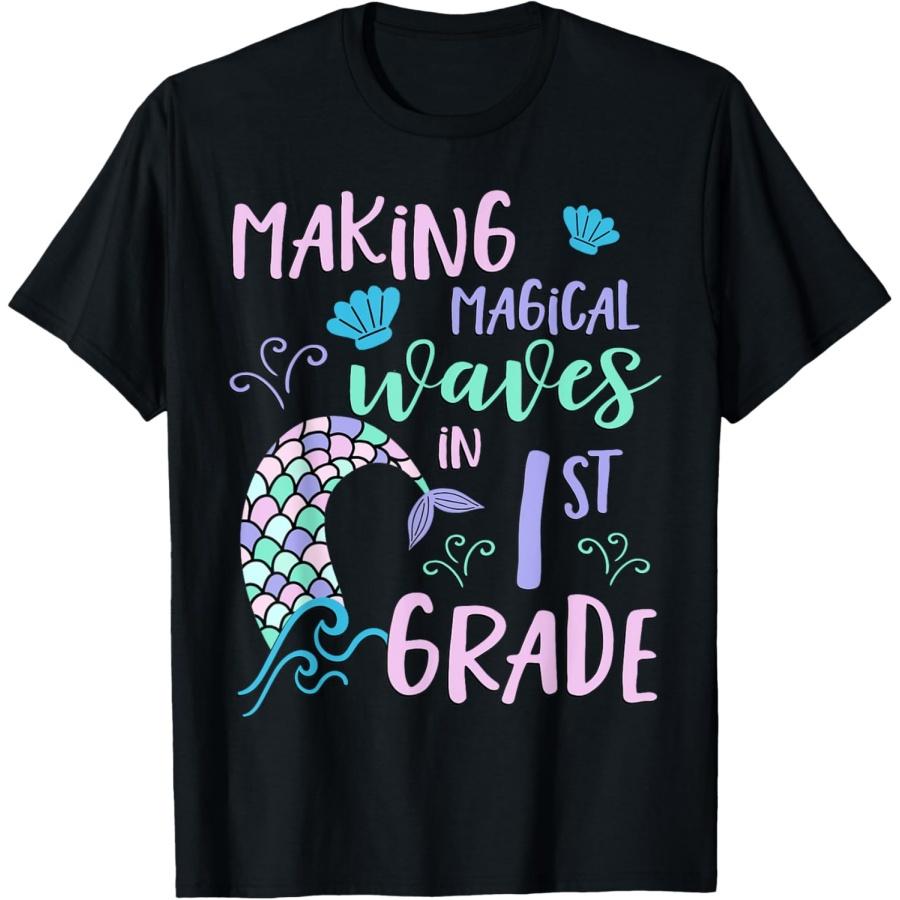 

1st Grade Cute Mermaid Shirt Girls First Grade Making Waves T-Shirt XXXXXL чорний