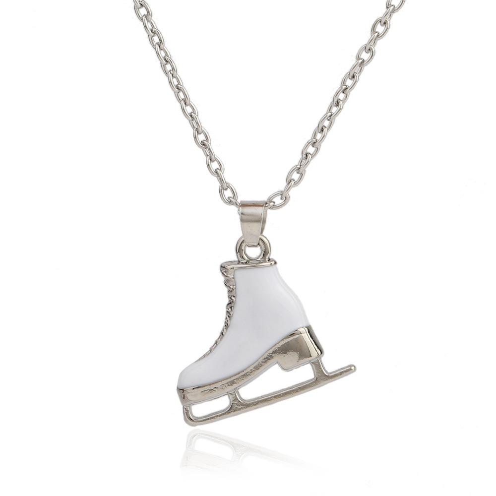 Choker Winter Ice Skate Pendant Snake Chain Figure Skating Pendant  Winter Sport белый