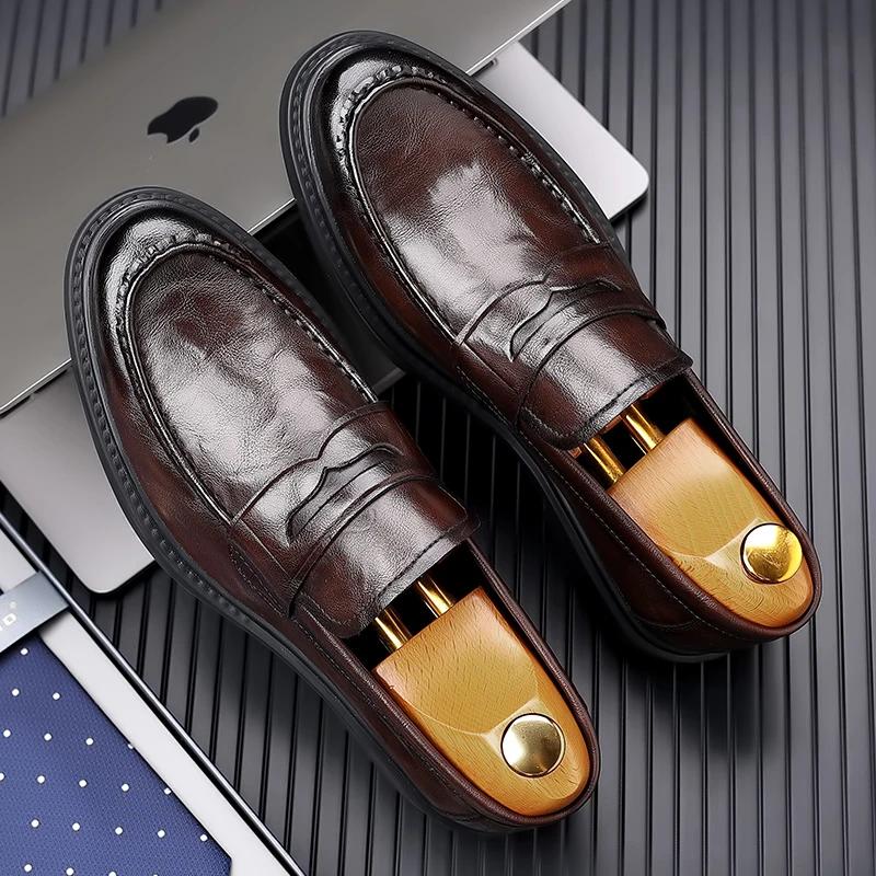 Fashion 2024 Luxury Brand Business Leather Shoes Loafers for Men Thick Soled Shoes Man Moccasin Handmade Slip On Dress Shoes Men Party