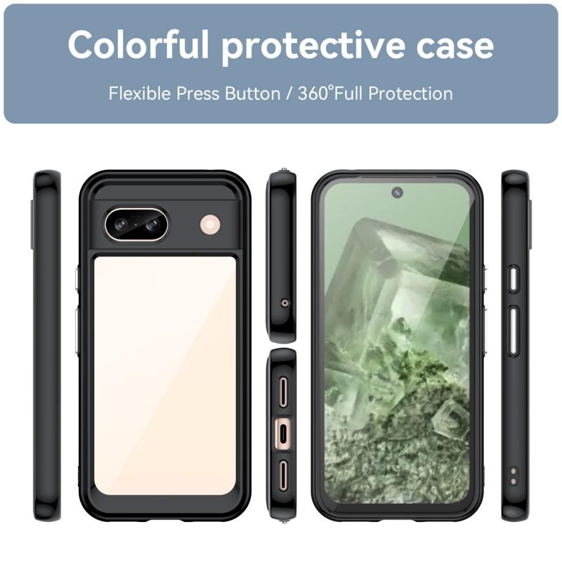 For Google Pixel 8a Back Cover WANLONFENG XC Series TPU Acrylic Phone Case with Tempered Glass Film