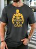 Muscle Silhouette No Pain No Gain Fitness Print Unisexs Cotton Crew Neck Tee Short Sleeve Loose Gym Daily Street Male Wear Top