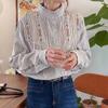Early Autumn Women's Pastoral Mori Girl Style Embroidered Loose Long Sleeve Flower Bud Collar Top