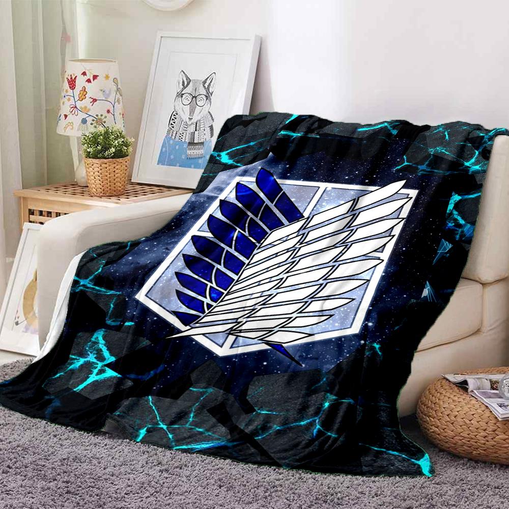 1Pc Attack Titan Emblem Flannel Blanket, Soft And Comfortable, Casual Warm, Camping Travel, Christmas, Halloween Xmas Gift L1564