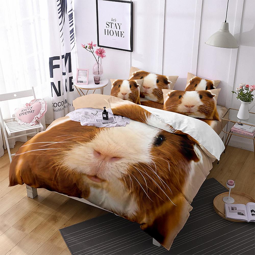 Dog Duvet Cover Set 3D Animal Theme Polyester Bedding Set Queen King Size Cute Pug Dog Printed Cover For Kids Teen Boy Bedspread