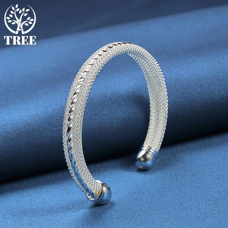 925 Sterling Silver Woven Mesh Bangle Bracelet Jewelry