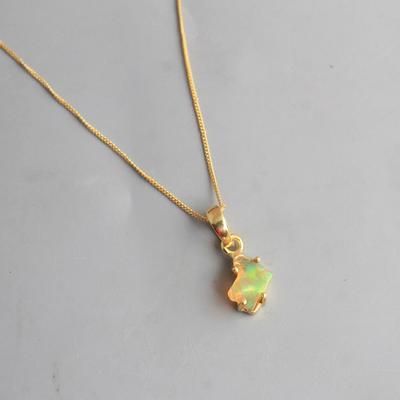 Ethiopian Opal Yellow Gold Plated Pendant With Chain 925 Sterling Silver Handmade Jewelry
