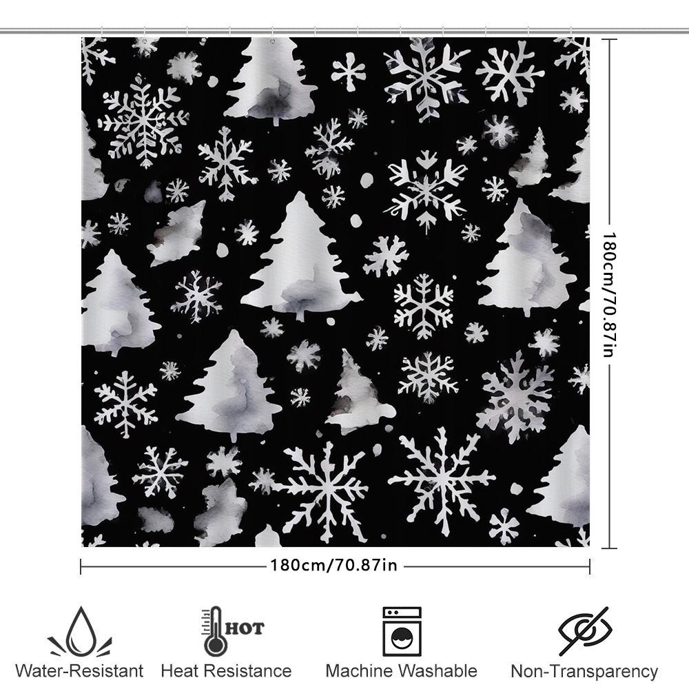Festive Snowflakes Shower Curtain Black White Waterproof Bath Rug Decoration For Christmas Tree Party Home Bathroom Decor
