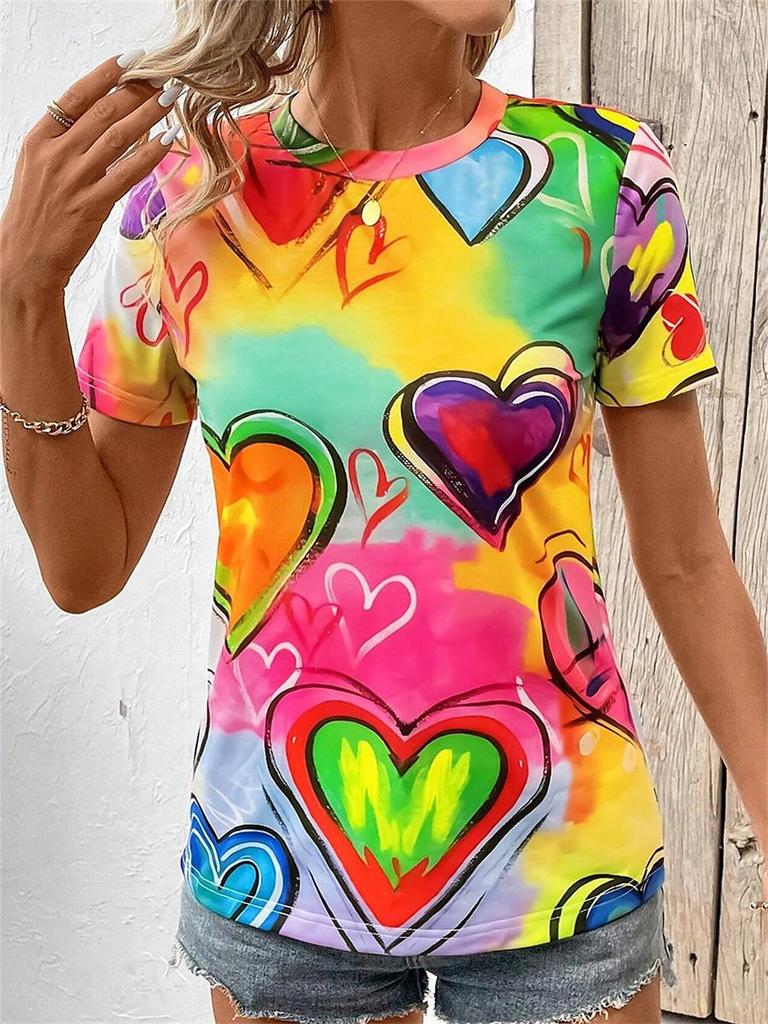 Women's T-Shirts 3d Print T-Shirt Love Print Harajuku Casual Short Sleeve Top Tee O Neck Oversized Female Clothing Tops Tee