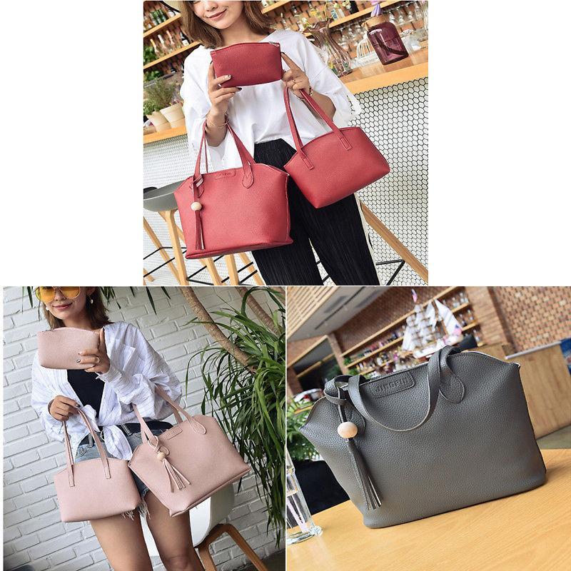 Ladies Pu Leather Purse Set With Shoulder Strap And Cosmetic Bag For Daily Use