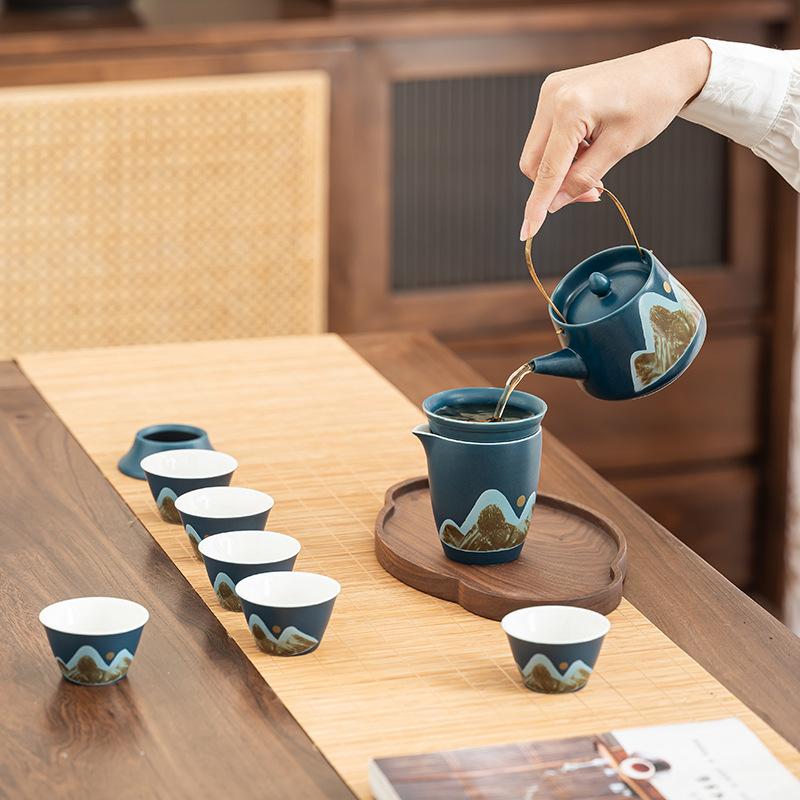Premium Gift Box Ru Kiln Tea Set, Complete Set of Tea Making, Kung Fu Teapot, Guochao Gift Box