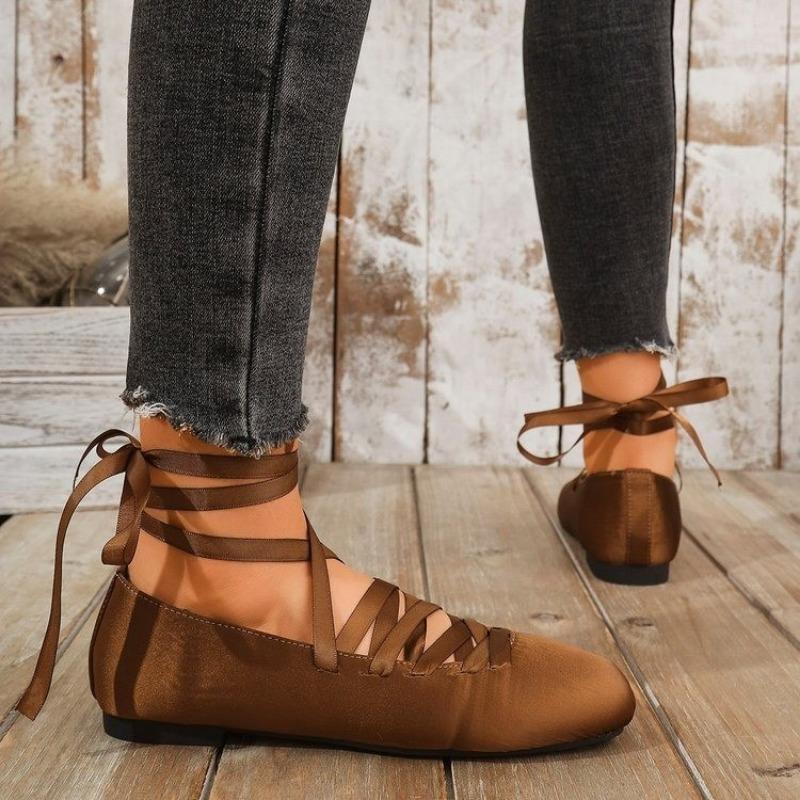 Fashion Autumn New Flat Shoes Women's Square Head Shallow Mouth Front Lacing Soft Sole Anti-slip Wear-resistant Low-top Shoes