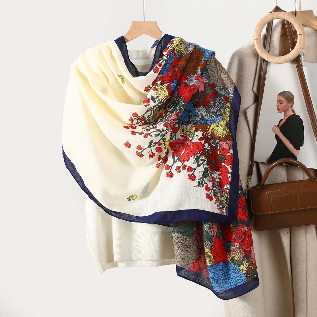 2025 New Cotton and Linen Feel Simple Color Matching Scarf Korean Version Fashion Foreign Style Travel Sunscreen Yarn