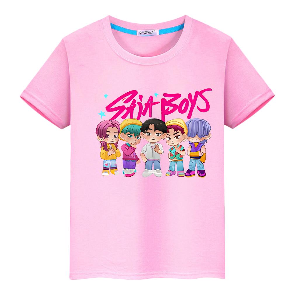 t shirt for kids boy 10year Saja Boys Print Cute Tops y2k kpop demon hunters Kawaii Tees 100%Cotton anime Short girls clothes