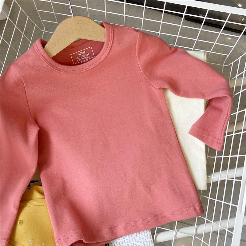 Kids' Long Sleeve Base Layer Top - Plain White or Black Pure Cotton T-shirt for Boys and Girls, Spring/Fall Wear