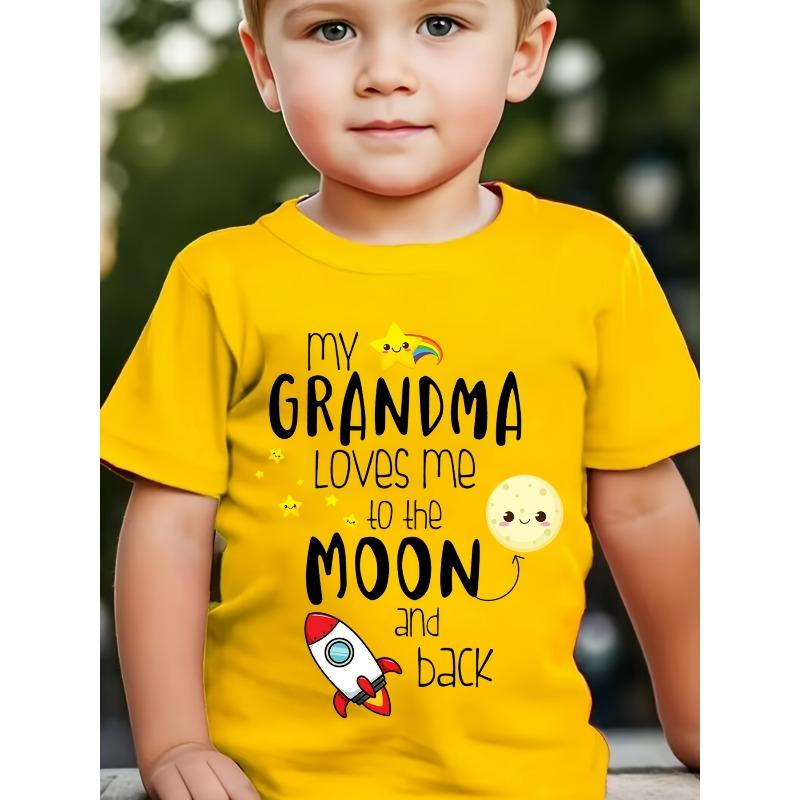 European Sizes Summer Fashion Short Sleeve T-Shirt for Boys with The Phrase MY GRANDMA LOVES ME TO THE MOON AND BACK Print