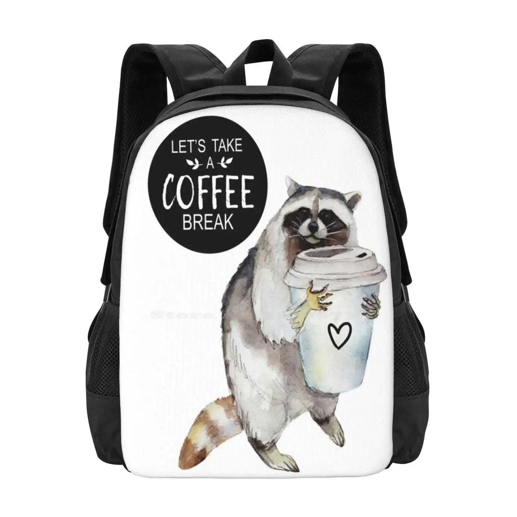 Watercolor Raccoon Coffee Lover Teen College Student Backpack Pattern Design Bags Watercolor Animals Coffee Lover Coffee Art