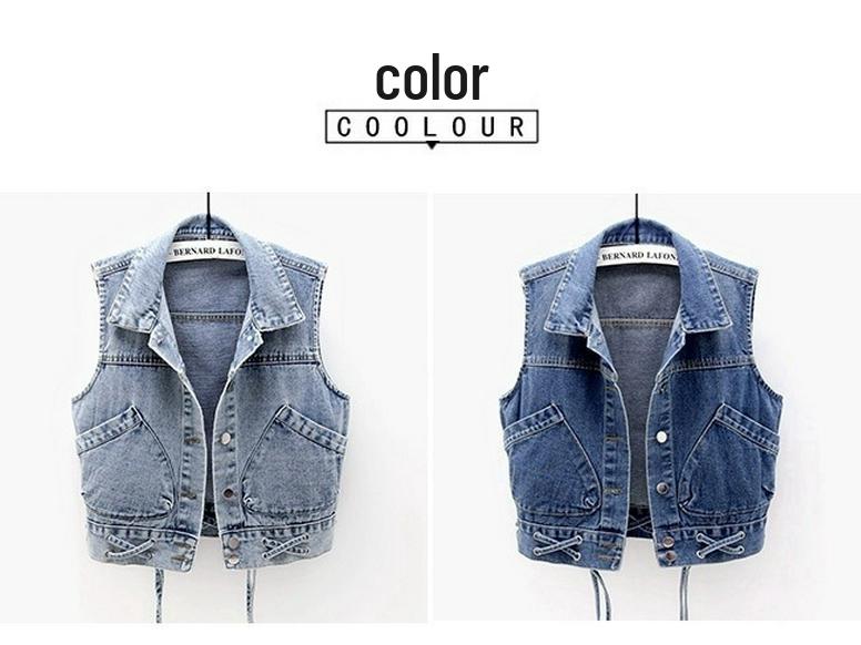 2022 Women's Slim Fit Lace-Up Denim Vest with Large Pockets - Summer Thin, Versatile, and Flattering.