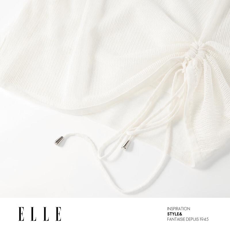 ELLE Women's Faux Two-Piece Hollow Knit Top