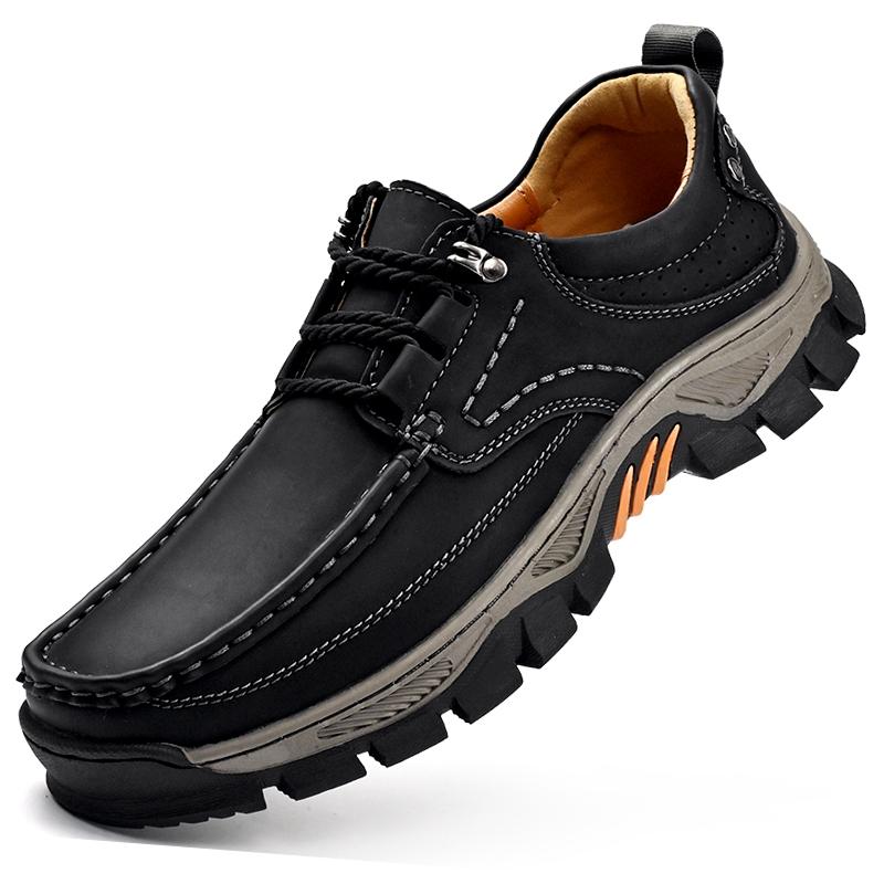 Módní Outdoorové Kempingové Turistické Boty Pánské Kožené Šněrovací Ploché Horolezecké Boty s Tlustou Podrážkou Cestovní Chůze Pánské Boty Velká Velikost 40-50