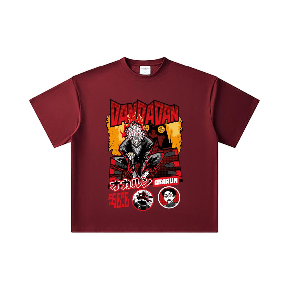 

260 GSM Double Yarn 32 Count 100% Cotton Dandadan V26 Okarun Turbo Print Unisex Heavy Cotton T Shirt 2XL вина червоного кольору