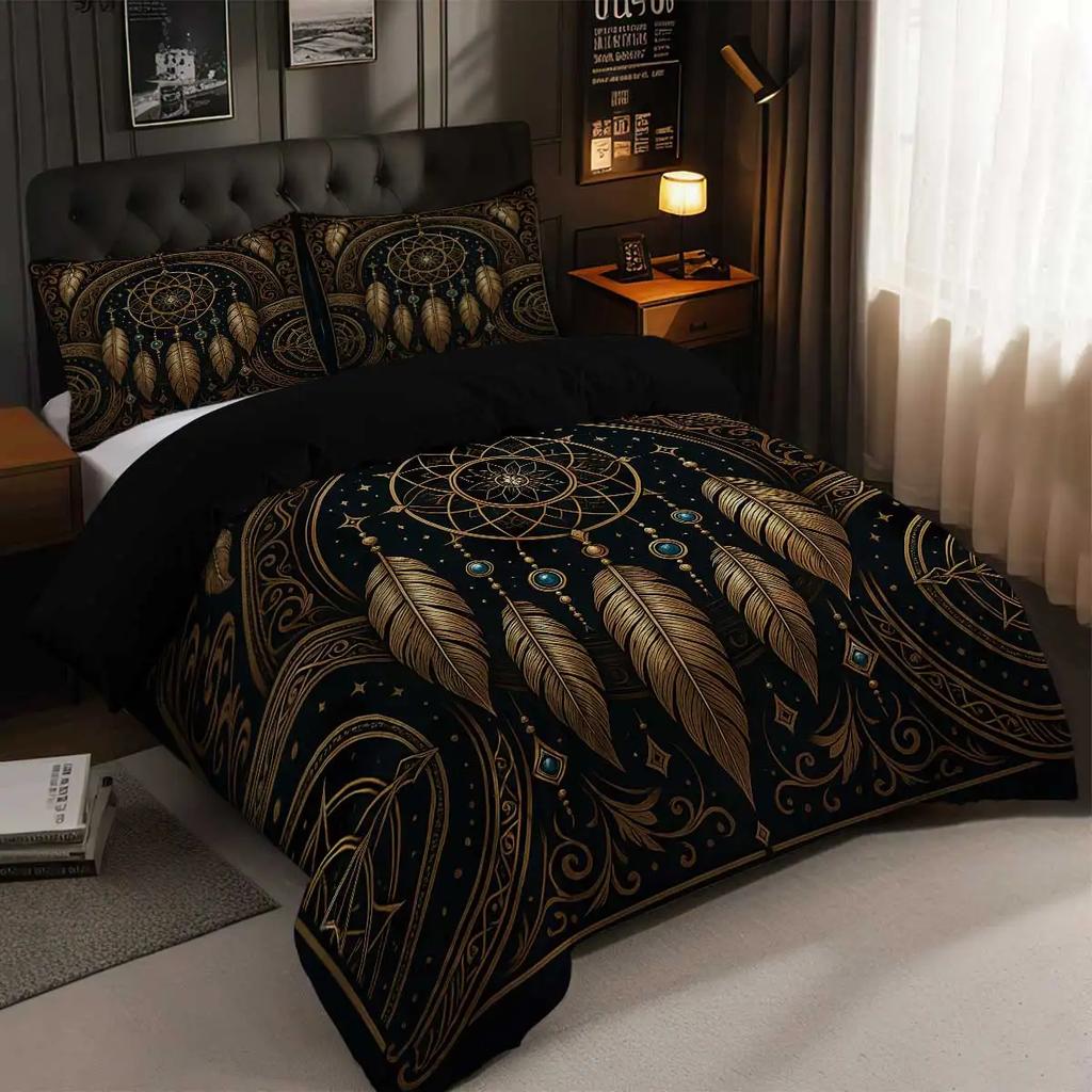 3Pcs Dreamcatcher Pattern Printed Bedding Set1 Quilt Cover+2 Pillowcase Suitable For Adults Bedroom Home Decoration