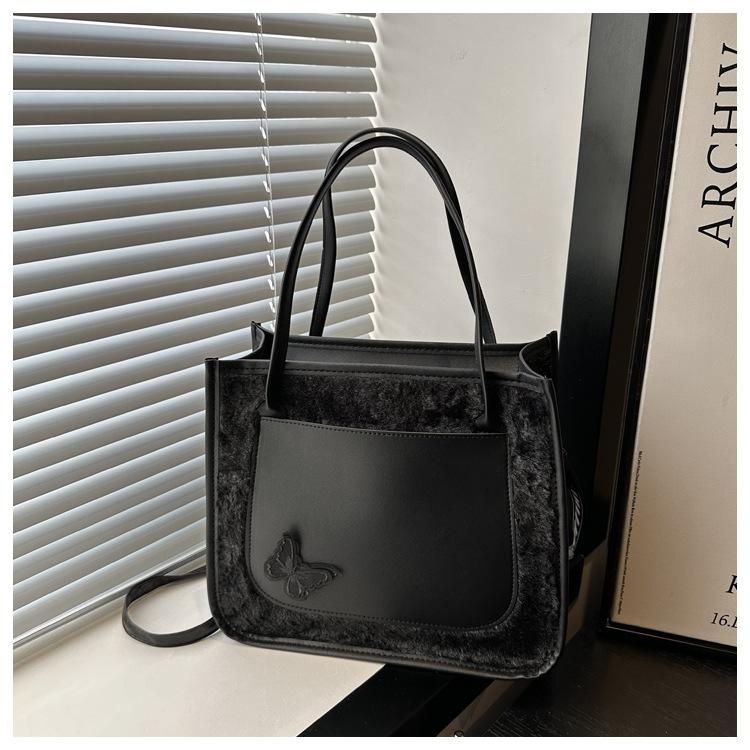 2025 new Mao Mao splicing PU large-capacity fashion butterfly simple casual hand carry winter crossbody shoulder women s bag