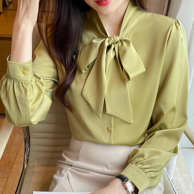 Spring and Summer New Ladies Long Sleeve Chiffon Ribbon Gentle Shirt