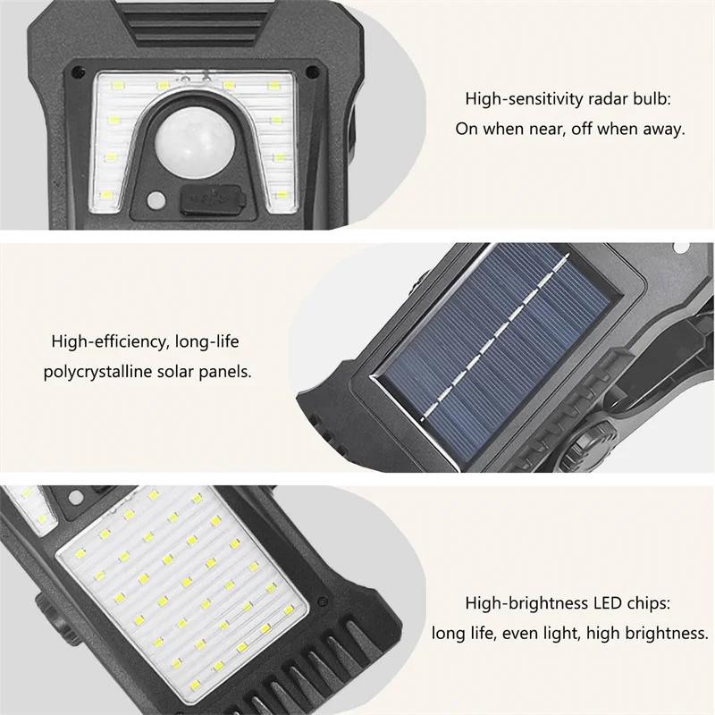 1-6 st LED-klämfästa solcellslampor Utomhus Vattentäta LED-lampor Rörelsesensorlampor 3 lägen 3 monteringssätt Solcellsdriven säkerhetsbelysning för staket Garage