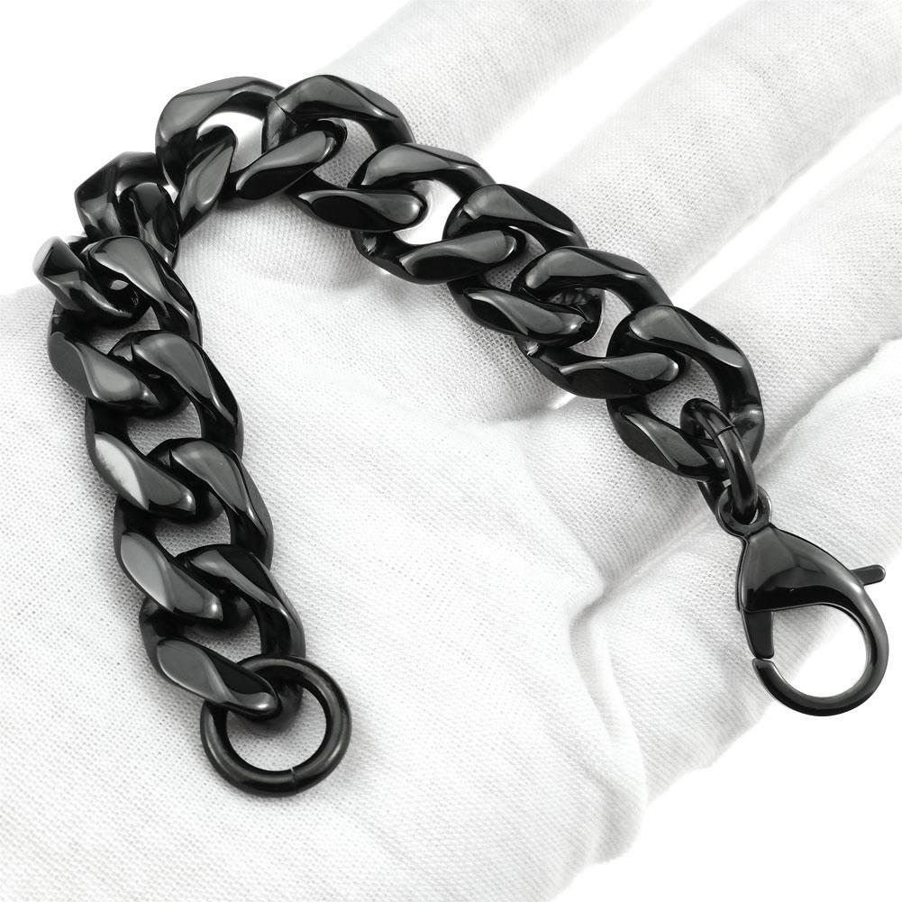 Bracciale a Maglia Cubana in Acciaio Inossidabile di Colore Nero per Uomo Donna Regalo Gioielli