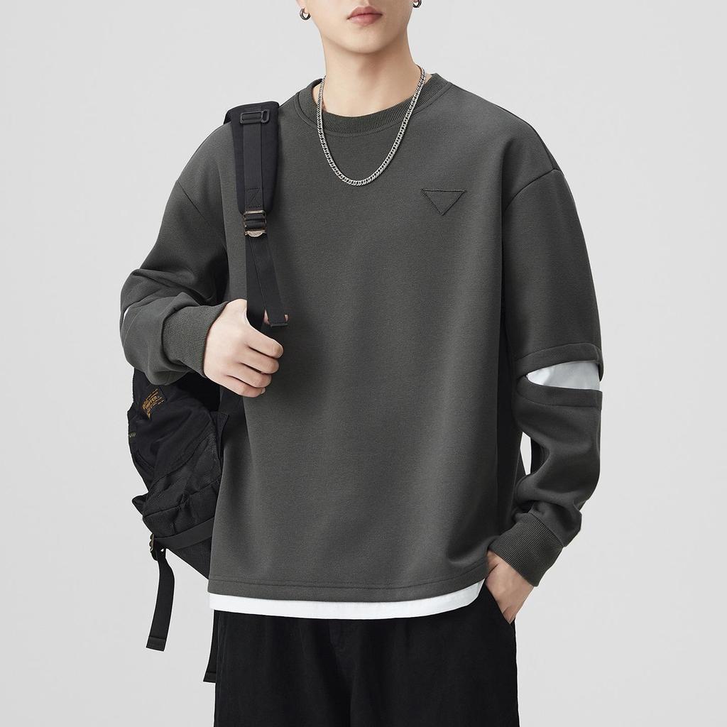 Autumn/Winter American Trend Brand Heavyweight Men's Patchwork Round Neck Long Sleeve Sports Hoodie