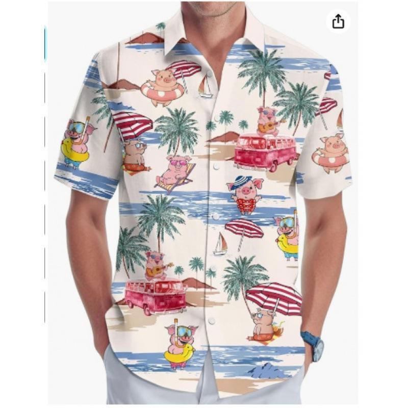 A new large-size men's fashion digital printing short-sleeved shirt in summer from the source manufacturer