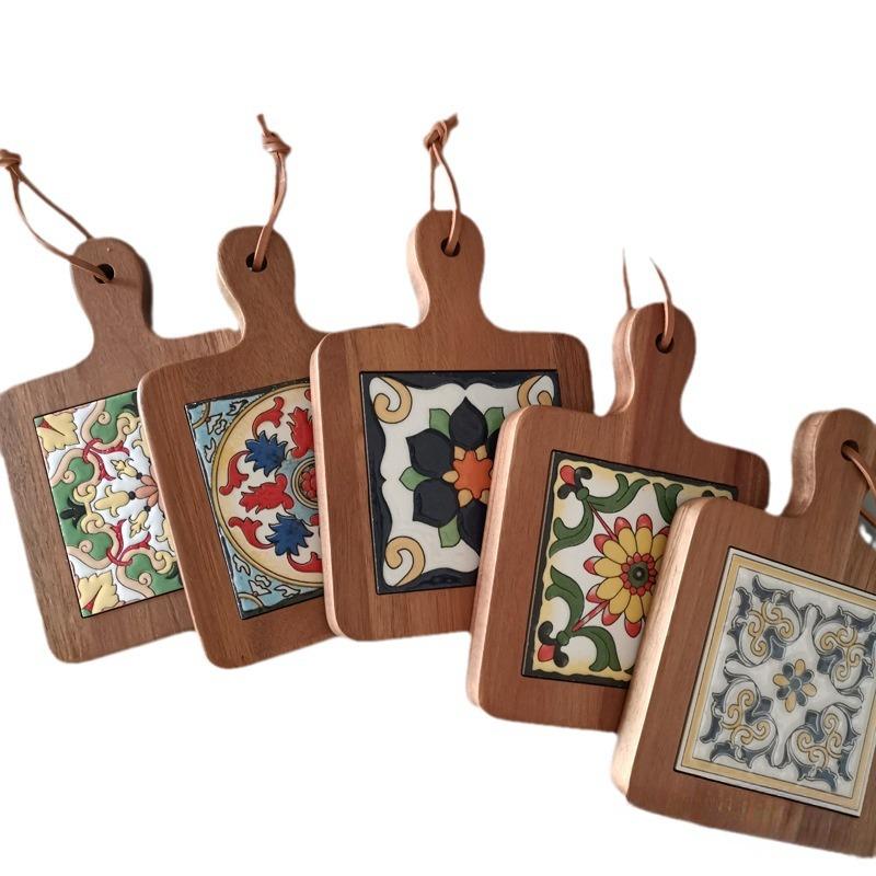 Solid Wood Flower Brick Hand Pot Mat Insulated Cup Mat Retro Dining Mat Decoration for Home Restaurants Kitchen Table Mat Cup
