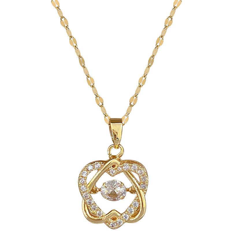 Smart Hexagram Light Luxury Temperament Gorgeous Full Diamond Necklace Female Versatile Collarbone Chain Titanium Steel Chain