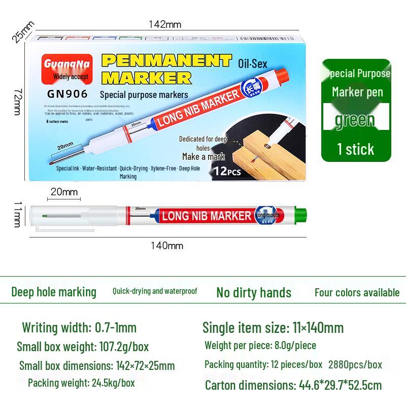 Wide-Mouth Deep Hole Marker Pen for Woodworking & Tile - Quick-Drying, Long-Nosed, Oily Construction Marker