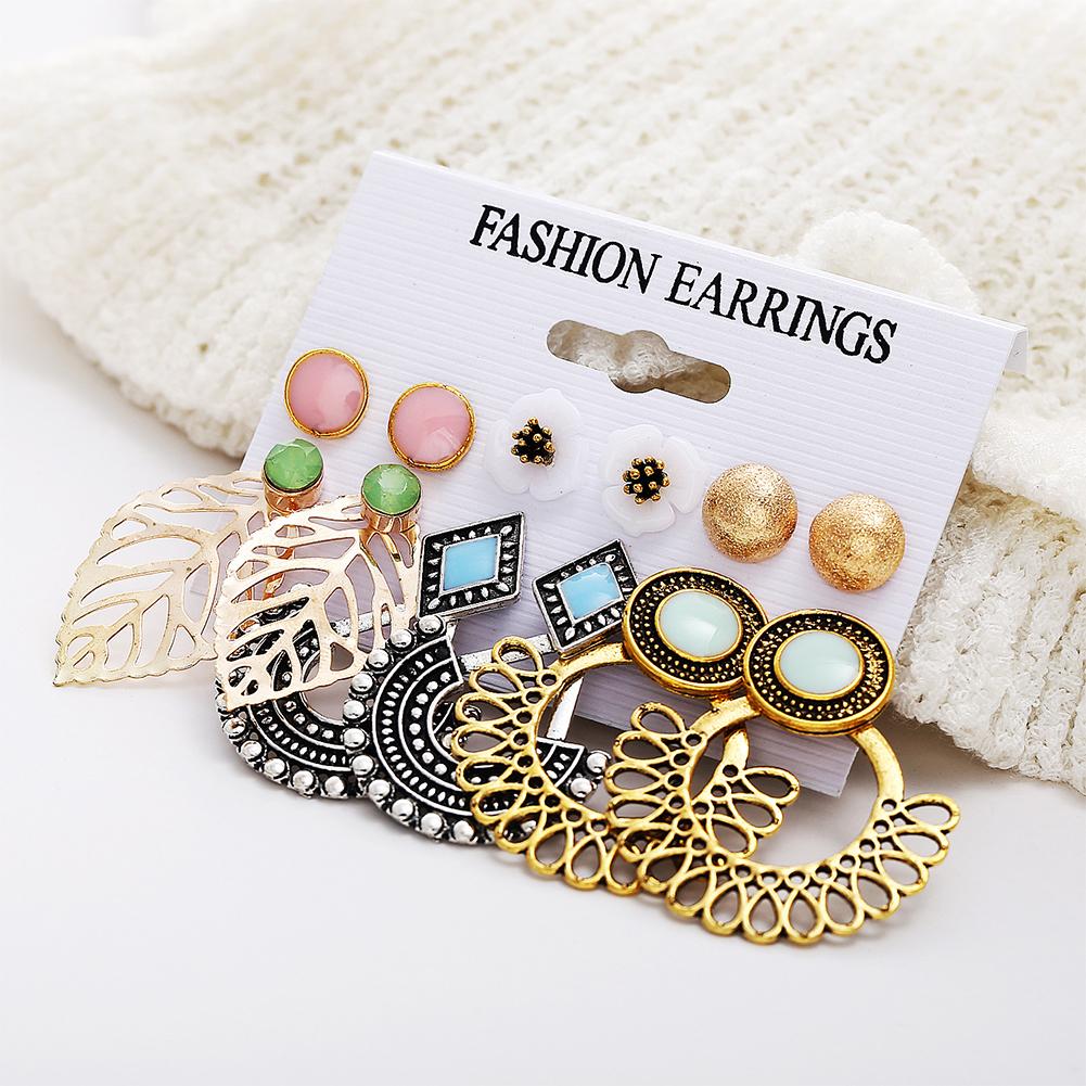 6pcs/set Unique Flower Leaf Shape Ear Stud Set