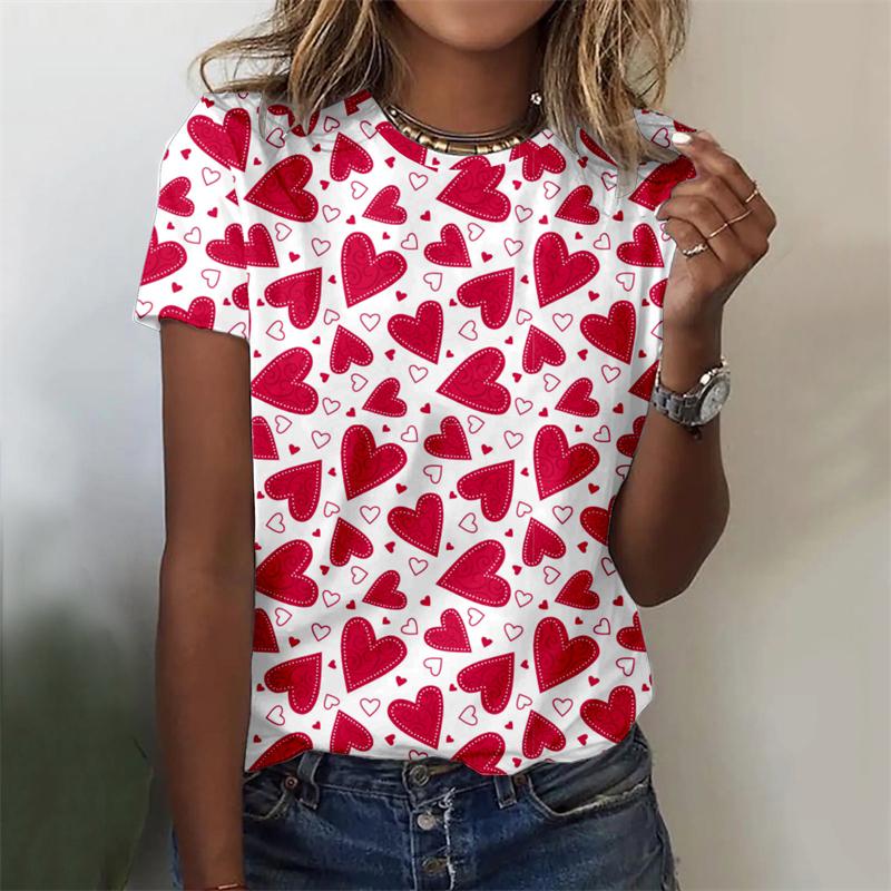 New Women's 3D Printed Short Sleeve T-shirt Women's Valentine's Day Fashion Top Love T-shirt Cute Small Fresh Tees Clothing