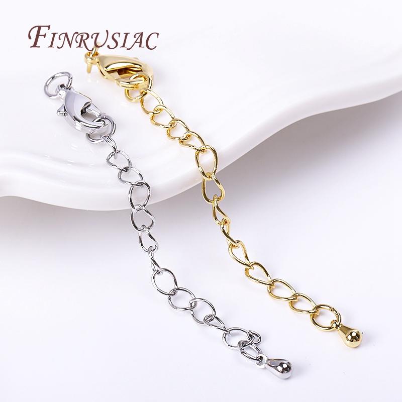 10/12mm Lobster Clasps Extension Chain,Rhodium/ 18K Real Gold Plated Brass 66mm Extension Tail Chain DIY Jewelry Making Findings