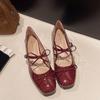 Temperament Round Head Bow Word with Mary Jane Shoes Women's 2025 Spring Light Mouth Thick Heel Single Shoes Silver Small Leather Shoes