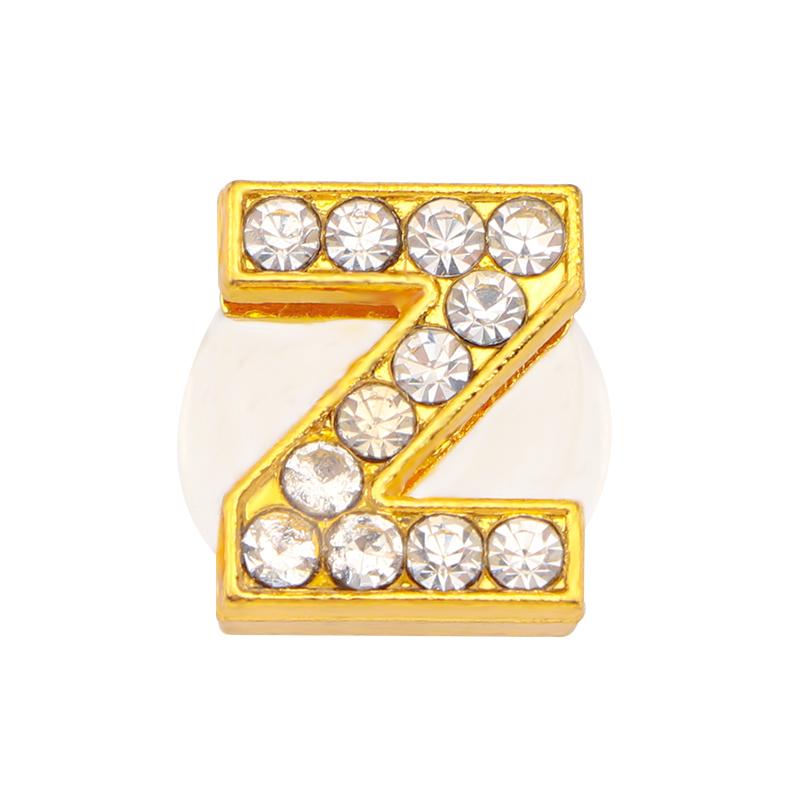 New Gold Letter Alphabet Shoes Charms Metal Button Rhinestone Crown Shoe Decorations Garden Shoes Accessories for Women Man 1PCS
