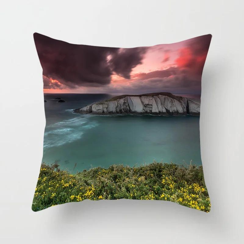 Living Room Sofa Car Cushion Cover Luxury Home Decoration Pillow Cover Sunset Beach Landscape Throw Pillow Cover